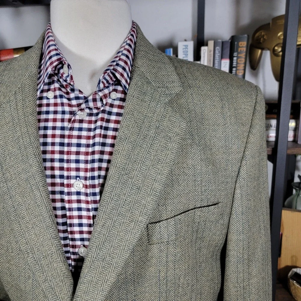VTG RALPH LAUREN Men's Sport Coat Blazer Two Button Gray Herringbone Wool Sz 44L